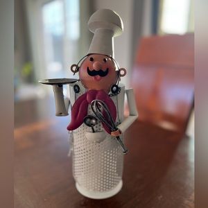 Cute chef whimsical metal bottle holder decor (platter & whisk)